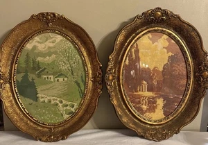 VNTG Lot of 2 Ornate Framed Needlepoint Wiehler Gobelin House Nature Spring Fall - Bild 1 von 8