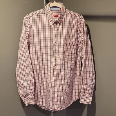 Camisa de vestir Izod Gingham 100 % algodón con botones, para hombre talla M, naranja azul marino blanco Foto 1 de 4