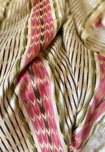 Tela de interiores finos a rayas francesa Pierre Frey Ikat ~ coral oliva marrón dorado - Imagen 1 de 13