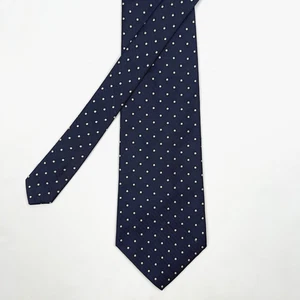 Cravatta portafoglio PERRY ELLIS classica blu navy bianca a pois 100% seta cravatta 4"X57" - Foto 1 di 8