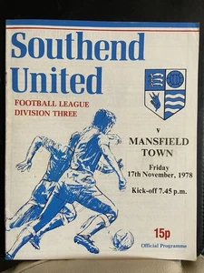 Southend United Vs MansfieldTown, 17th November 1978, Division 3 (FREE POSTAGE) - Picture 1 of 9