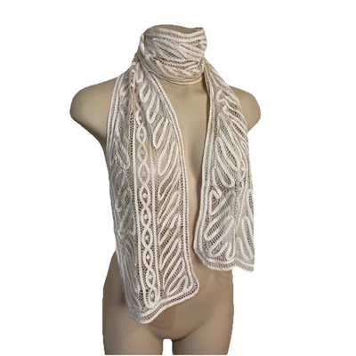 Cachecol skinny vintage branco de renda, feminino - Imagem 1 de 4