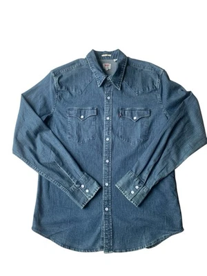 Levi's Stretch Denim Shirt Mens Large Blue Pearl Snap Western - Image 1 of 4