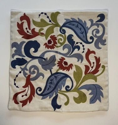 Funda Almohada Elyse Crate & Barrel, Floral Azul Rojo Verde con Crema, NUEVA Foto 1 de 3