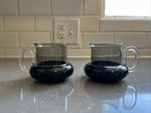 Tom Dixon Bump Tea Cups Mugs Black Smoke Glass Set of 2 MCM Minimalist Design - Picture 1 of 9