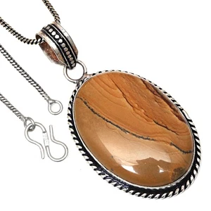 Pendant Amrican Jasper Gemstone Handicraft Valentine'Day Silver Jewelry 2.25" - Imagen 1 de 7