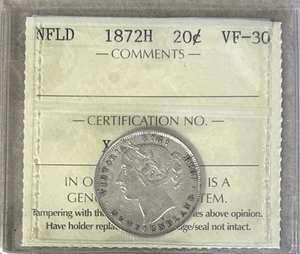 1872H Newfoundland 20 cents - ICCS VF30   C6 - Bild 1 von 4