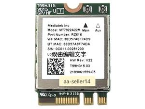 MEDIATEK MT7922A22M M.2 2230 WIFI 6E BLUETOOTH 5.2 CARD RZ616 0C011-00281200 - Picture 1 of 2