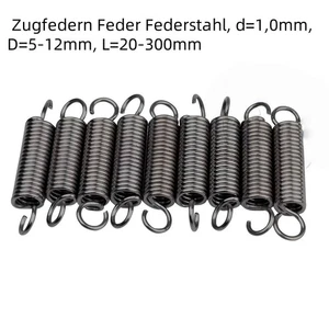 L=20-300mm Zugfeder mit Haken, Zugfedern Feder Federstahl, d=1,0mm, D=5-12mm - Picture 1 of 179