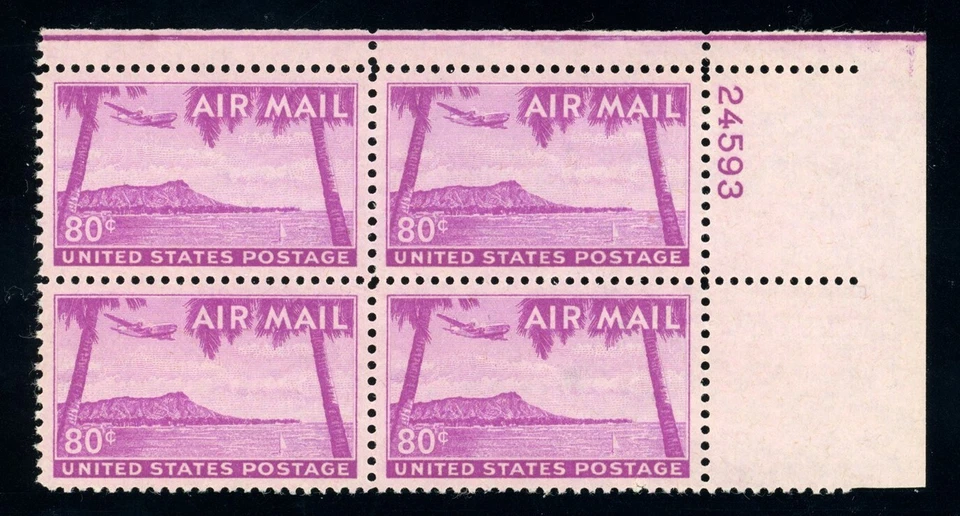 US Stamp #C46 Diamond Head 80c - Plate Block of 4 - MNH - CV $19.00 - Image 1 of 1