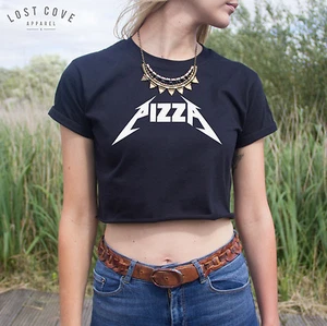 * Pizza Crop Top Shirt Rock Heavy Metal Grunge Band Love Eating Slices Food * - Picture 1 of 9