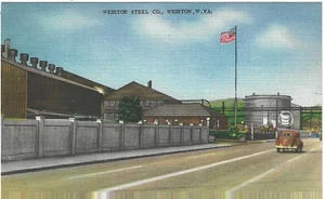 WIERTON, W. VA. POSTCARD Weirton Steel Co. Flag, Vintage Cars & Truck - Picture 1 of 2