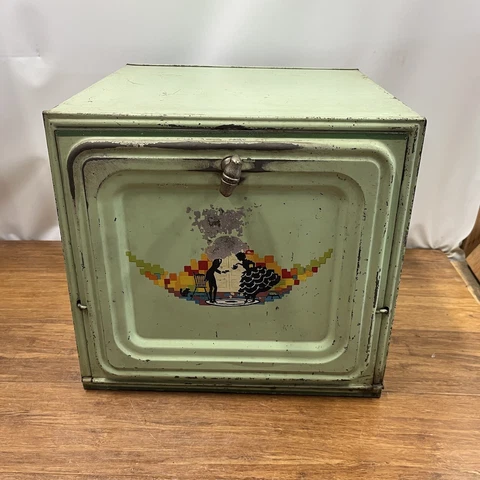 1900s Tin Pie Safe Bread Warmer Box Green Paint 14" t x 14" w x 14" Cottage Core Cover