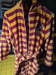 Harry Potter Gryffindor Striped Hooded Plush Fleece Robe Juniors 10/12 - Picture 1 of 4