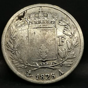 1 FRANC CHARLES X 1828 A PARIS ARGENT 900‰ 517384 Ex. Tranche en creux / FRANCE - Picture 1 of 2