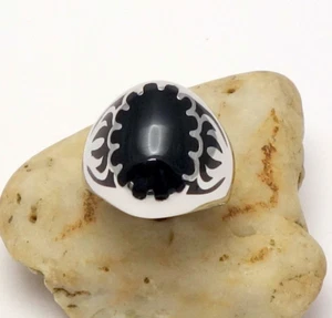 starker Herren Onyx Ring schwarz oval Flammen Wellen Siegelring 925 Silber Gr.67 - Bild 1 von 6