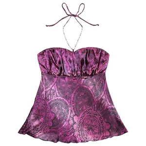 Sz 20 Vintage 90's Y2K Plus Purple Paisley Whimsigoth Halter Beaded Babydoll Top - Picture 1 of 12