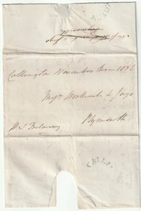 1836 UDC CALLINGTON PMK LETTERA J TRELAWNEY INVIATA GRATIS >WOOLCOMBE & JAGO PLYMOUTH - Foto 1 di 3