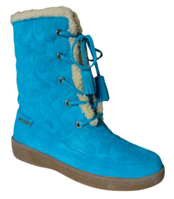 New Coach Tuesday Tourmaline Turquoise Signature Suede & Sheepskin Winter Boots - Image 1 of 4