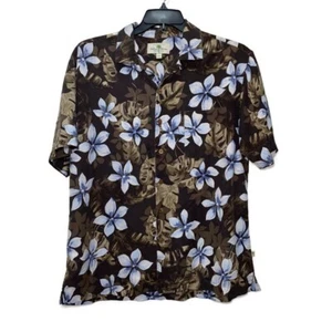 Island Shores Mens Hawaiian Shirt Large Washable Silk Brown Floral Tropical - Picture 1 of 8
