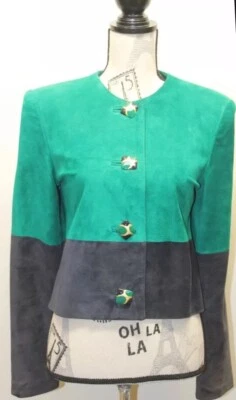 VTG Danier Women Suede Blazer Coat Metal Buttons XS Green Black Canada - Image 1 of 4