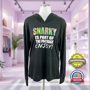 Bops WOMENS SM Funny Snarky Hooded Long Sleeve Graphic T-Shirt Black Sarcastic - Picture 1 of 19