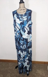 NWT Chico’s Lace Up Lavish Tropical Garden Floral Blue Maxi Dress Sz 3 or XL - Picture 1 of 12