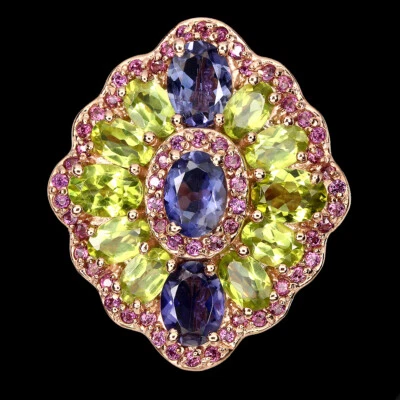 925 Sterling Silber Ring Oval Iolith Peridot Rhodolith Edelstein Schmuck Größe 8 - Bild 1 von 4