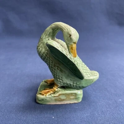 Antique Chinese Glazed Porcelain Duck Yellow & Green 2 1/2" Tall - Image 1 of 4