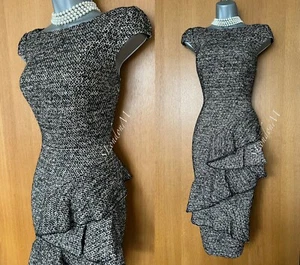 Karen Millen UK 10 Tweed Wolle Rüschendetail Arbeit Abend Anlass Bleistiftkleid - Bild 1 von 11
