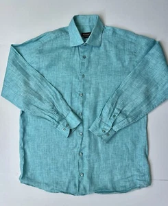 ST CROIX-Mens 100% Linen LS Shirt L Teal Blue-$219 Value New - Picture 1 of 9