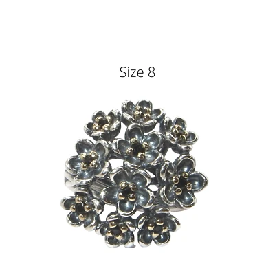 Pandora Forever Bloom Size 8 Black Spinel 14k Gold and Sterling Ring 190857SPB - Image 1 of 4