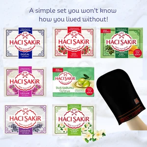  Haci Sakir Turkish Bath Hammam Soap (4x150 gr) w Exfoliating Mitt Glove Kese  - Picture 1 of 16