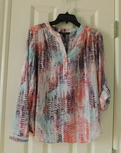 ZAC & RACHEL Size PL Henley Roll Up Tab Tunic Long Sleeve NEW - Picture 1 of 3