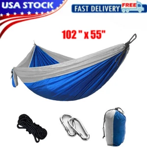 Outdoor Double Hammock Hunting Camping Garden Hanging Swing Yard Nylon Chair Bed - Picture 1 of 12