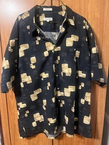 Pierre Cardin Black Gold Hawaiian Mens Short Sleeve Button Up Shirt Size 2XL - Picture 1 of 11