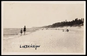 Bathing Beach Lake Michigan Postcard - Picture 1 of 2