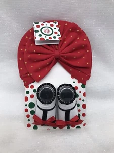 Baby Girl Turban Wrap & Bootie Sock Christmas Set Little Me NEW 0-12M NEW - Picture 1 of 10
