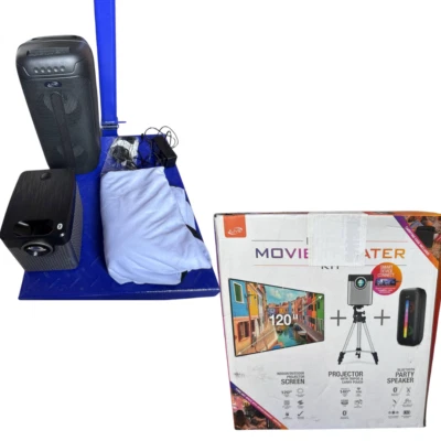 Pop-Up Movie Theater Kit 120" Screen Projector Bluetooth Speaker Tripod Bundle - Image 1 of 4