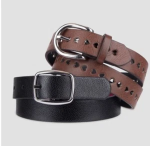 NEW Childrens Cat & Jack Lot Of 2 Pack Hearts Perf Belt Black/Brown Size Small - Picture 1 of 1
