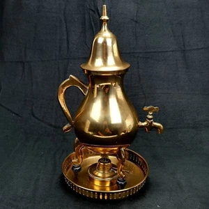 Vintage Brass Samovar Hot Beverage Dispenser With Drip Tray Warmer Burner 12” H - Foto 1 di 14