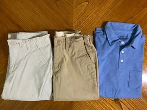 BOY LOT CREWCUT S/S KNIT BLUE POLO SHIRT KHAKI PANTS GAP ADJUSTABLE WAIST 14 - Picture 1 of 10