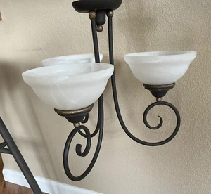 Brushed Bronze Chandelier Frost Swirl Glass Shades Dining Room Kitchen Rustic - Picture 1 of 13