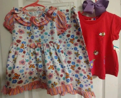 Vintage Outfit Girl's Size 3T Butterflies & Flowers Collared W/Shirt & Hair Bow - Изображение 1 из 4