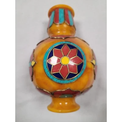 Jarrón ámbar tibetano con incrustaciones ecléctico bohemio arte coleccionable decoración del hogar regalos Foto 1 de 4