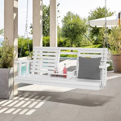 5ft Porch Swing Bench Wooden Hanging Outdoor Garden Patio Courtyard White - Image 1 of 4