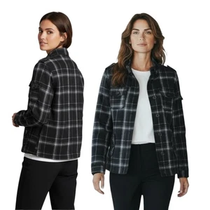 SELF ESTEEM MANTEL Damen Gr. L schwarz-weiß Flanell Reißverschluss Jacke gefüttert Taschen - Bild 1 von 14