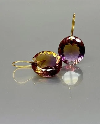 Ametrino Orecchini 925 Argento Sterling Multicolore Ovale Pendenti Regalo - Immagine 1 di 4