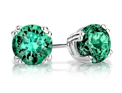 1.50 Carat (ctw) 6mm Lab-Created Emerald Stud Earrings in Sterling Silver - Image 1 of 2