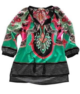 Blusa Gibson Latimer Boho Campesina Verde Rosa Estampado Paisley Top Talla M Foto 1 de 4